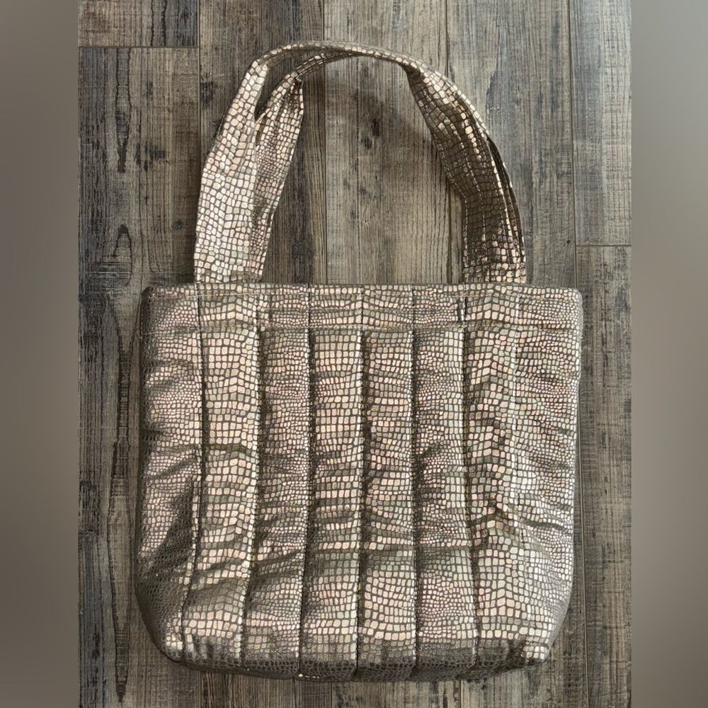Hand Made Gold Shimmer & Brown Fabric Tote 14" Wide x 14" High x 4" Deep New